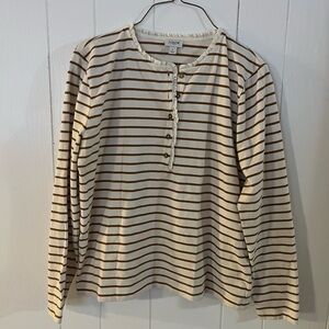 J.Crew White and Brown Striped Top 100% Cotton Large